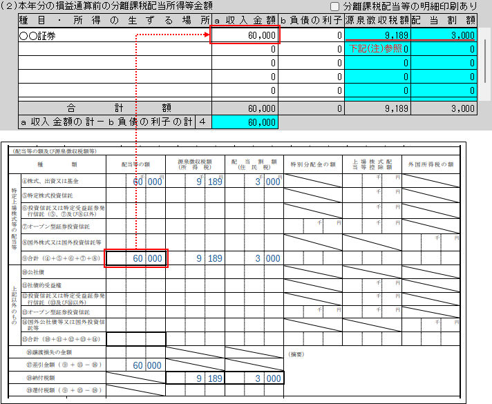 特定口座年間取引報告書の入力方法－「配当(分離課税)」編